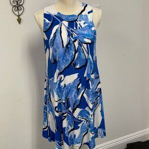 Anne Klein Women's Dress - Blue and White Floral - Size 4 - EUC